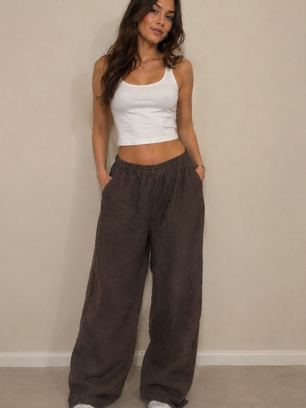 Everyday Wide-Leg Linen Pants in Chocolate Brown